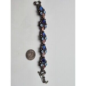 Vintage Signed Florenza Purple Blue Aurora Rare 5 Link Hallmarks Bracelet